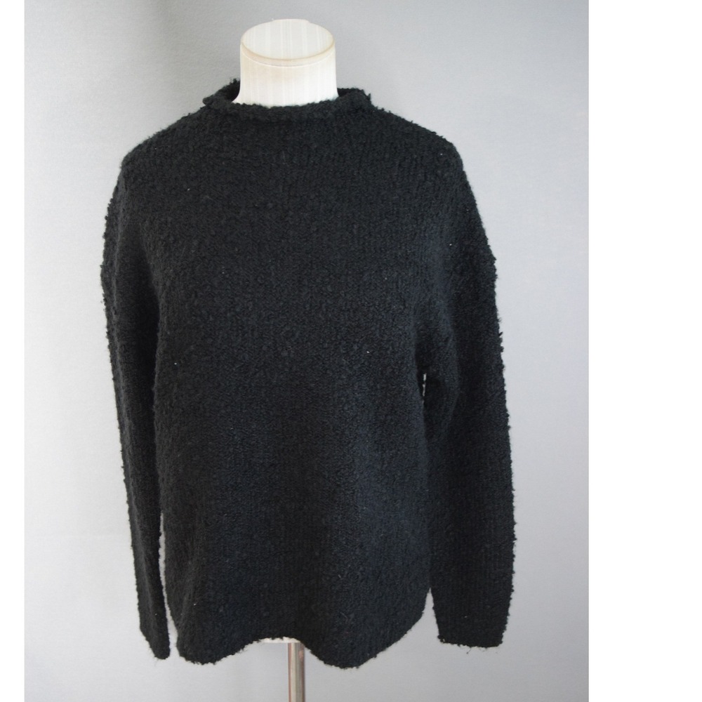 J. Crew Bouncle Mochneck Sweater Small Black Textured Mock Neck Long Sleeve New